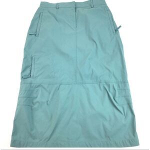 J. Jill Activewear Stretch Midi Skirt A Line Size 6 Blue Zip Pocket Cargo Nylon
